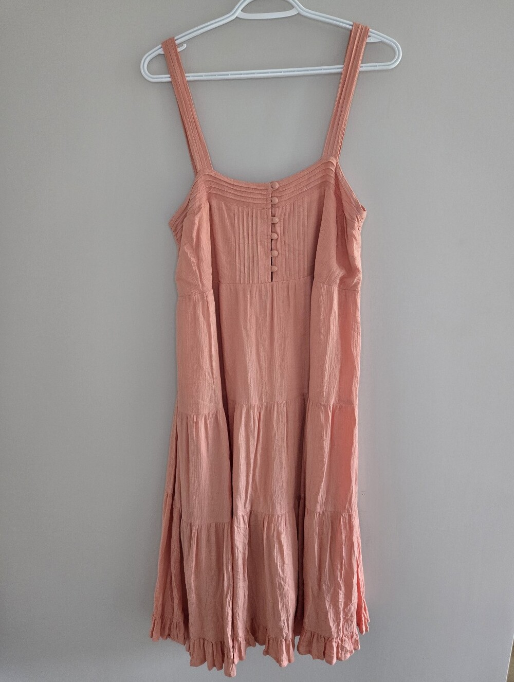 Olivaceous Peach Tiered Pintuck Midi Dress - Like New, Fully Lined